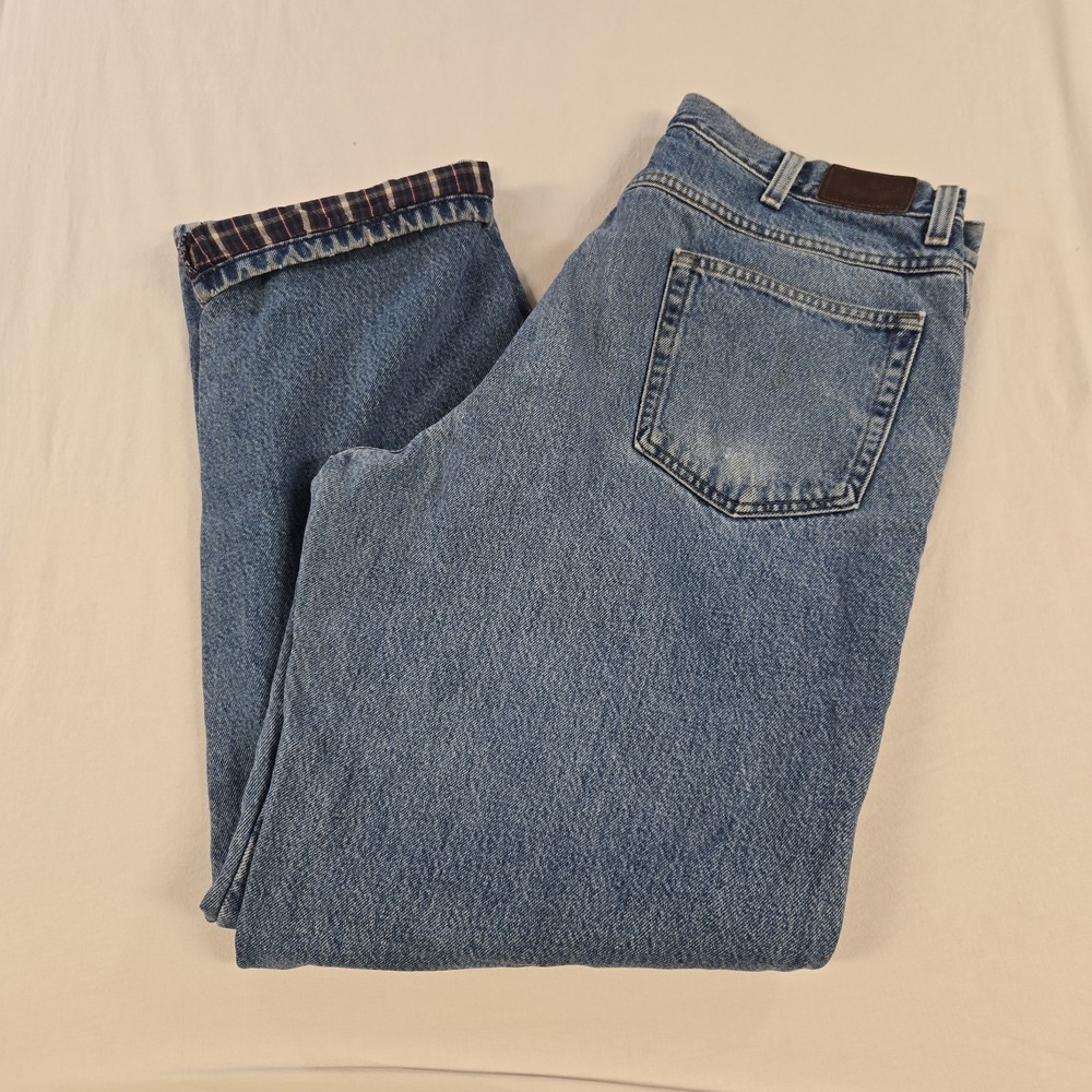 Vintage LL Bean Double L Jeans Mens 36x32 Blue Denim Relaxed Fit Flannel Lined